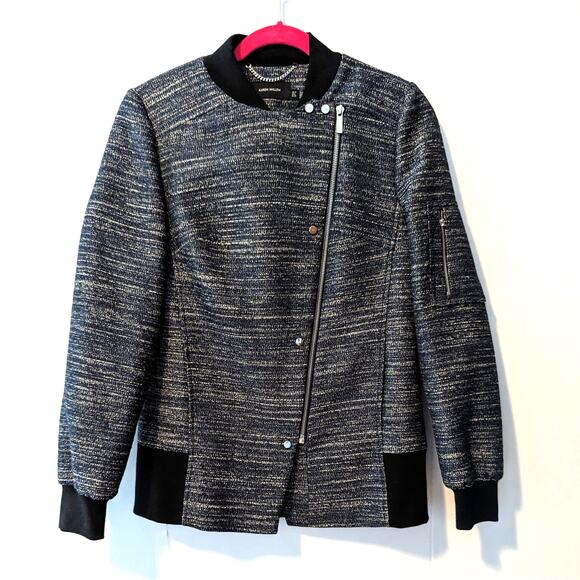 Karen Millen Navy Tweed Zip Up Jacket Size US 6 - Picture 2 of 10